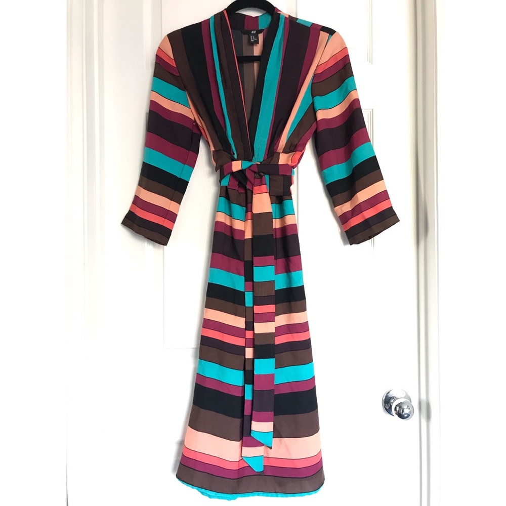 H&M Striped Midi Knee Length Dress